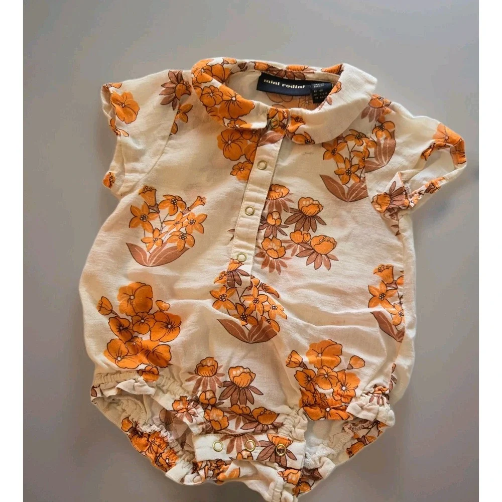 Mini Rodini Wildflowers woven body 4-6 months for Boy‎ Bodysuit Beige